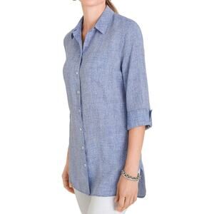 Chico's Women’s No Iron Button-Up Woven Linen Collared Tunic Sz‎ 0